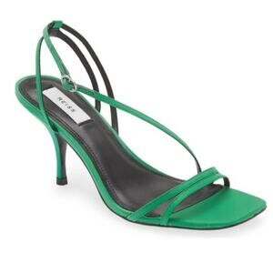 Reiss NWOB Green Bali Mid Heel Strappy Sandals Size 41 US 10.5 Stiletto Open Toe